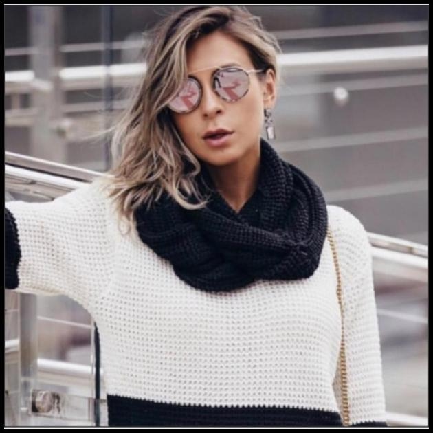 Cachecol Gola feminino tricot moda blogueira outono inverno Duas Voltas Tricô Unisex lenço