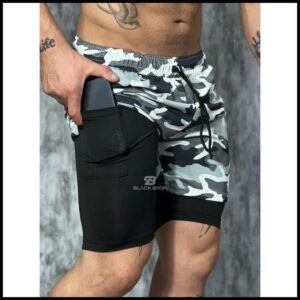 Short 2 em 1 Dry Compressão CAMUFLADO Plus Size M ao G3 Bermuda Academia Treino Corrida Com Elastano