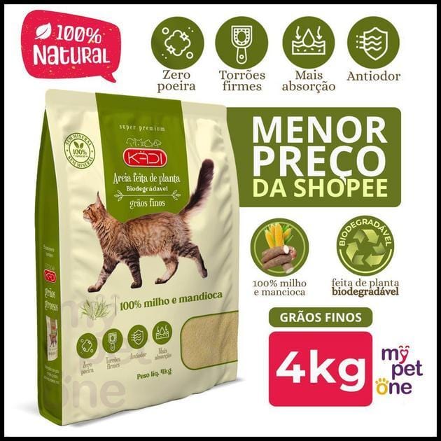 Areia 4Kg Biodegradável Kadi Grãos Finos para Gatos