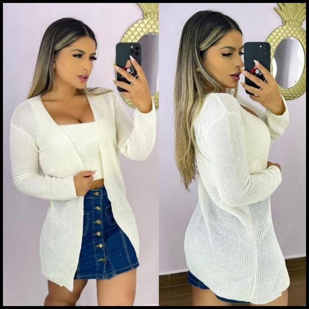 Cardigan Tricot Blogueirinha Branco Casaquinho Feminino