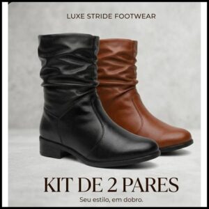 Kit 2 Pares Bota Feminina Cano Enrugado Saltinho Moda Rodeio Blogueira- Oferta!