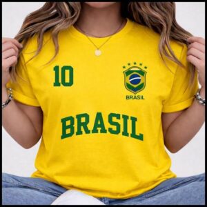 Camiseta Camisa Feminina Blusa 100% Algodão Streetwear Brasil Copa Bandeira Futebol Tendência Oferta