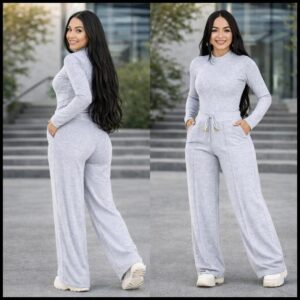 Conjunto de Lãnzinha Cropped Manga Longa e Calça Inverno