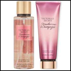 Kit Body Splash + Loção Hidratante Strawberry e Champagne Creme de HIdratação Perfume Corporal Inspiração