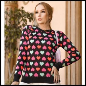 Blusa de frio inverno multicolorida estampa de coracoes