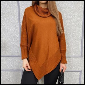 Poncho Bico Feminino Punho Tricô Gola Alta Capa Inverno Casual Casaco Lã