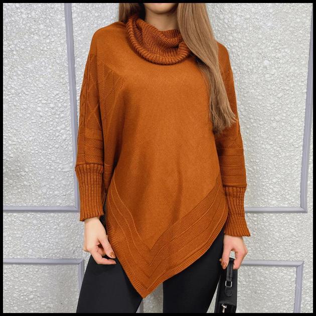 Poncho Bico Feminino Punho Tricô Gola Alta Capa Inverno Casual Casaco Lã