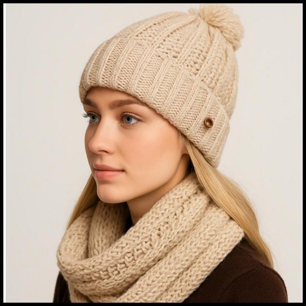 Gorro Touca + Cachecol Gola Infinita Feminina Lenço Tricot Lã Trança Manta Macio Quentinho Tendencia