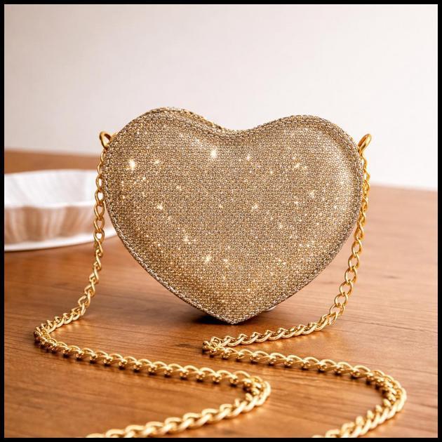Bolsa Feminina Coração com Corrente | Mini Bag Elegante para Festas