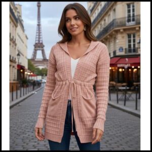 Blusa De Frio Cardigan Casaco De Inverno Trico Parka Feminino Capuz Bolso Tricot Kimono Lã Sobretudo