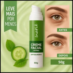 Creme Hidratante Facial Antiolheiras Pepino Colágeno Área Olhos Reduz Bolsas Rugas Finas Inatiê 50g