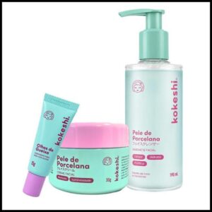 Kit Limpeza e Hidratação Facial Pele de Porcelana Kokeshi Sabonete Olhos de Gueixa