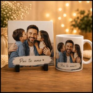 Azulejo Dia dos Pais Personalizado com Foto Minimalista | Presente | Homenagem | Único e Especial para Pai