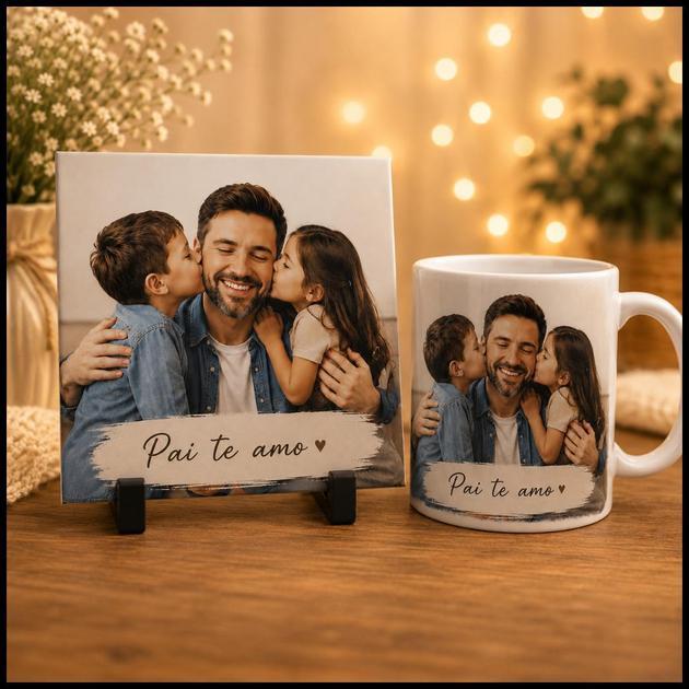 Azulejo Dia dos Pais Personalizado com Foto Minimalista | Presente | Homenagem | Único e Especial para Pai