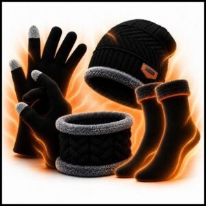 Kit Frio Touca com Cachecol Peluciado Luva e Meia Térmica Unissex - Masculino Feminino