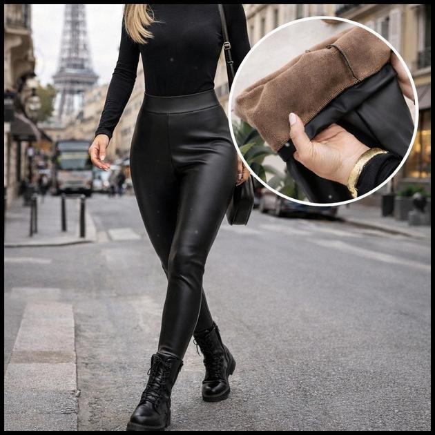 Legging de Couro Plus Size com Forro Peluciado Inverno Quente e Modeladora
