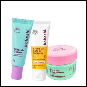 Kit Facial Kokeshi Completo 3 Passos Hidratação e Colágeno