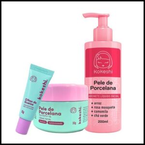 Kit Limpeza e Hidratação Facial Pele de Porcelana Kokeshi Sabonete Olhos de Gueixa