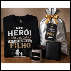🔥 KIT DIA DOS PAIS COMPLETO – Camiseta + Cinto + Carteira + Embalagem Presente 🎁