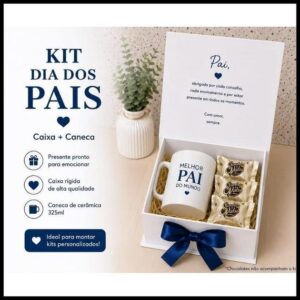 Kit Dia dos Pais Caixa 15x15x10cm + Caneca Personalizada 325ml Presente para Pais