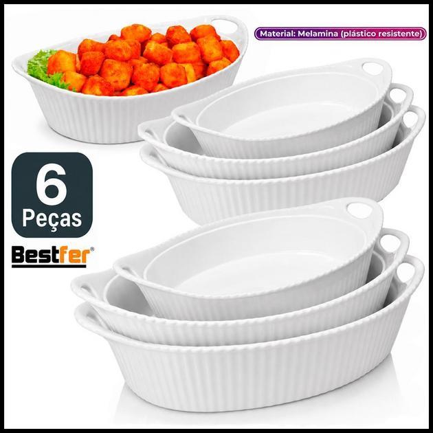 Conjunto Jogo de Assadeiras até 6 peças Travessas Oval em Melanina Bestfer PMG Branca opaline