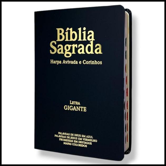 Bíblias Evangélica Cristã Letra Gigante Capa Flexível Cor Preta Arc Com Harpa e Índice PPM Masculina