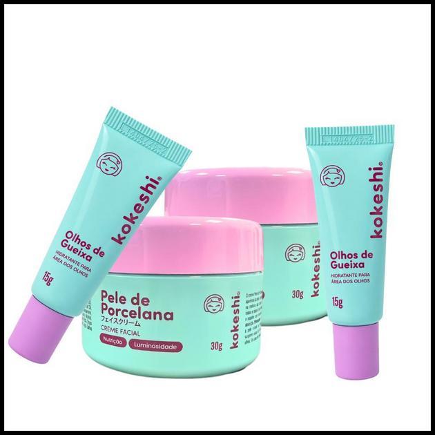 Super Kit Renovadores Faciais Kokeshi Hidratação Renovação 2 Cremes e Olhos de Gueixa