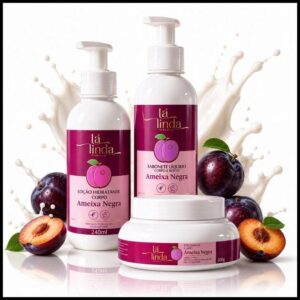 Kit Corporal Ameixa Negra Ta Linda Hidratante 240ml + Sabonete 240ml + Esfoliante 200g