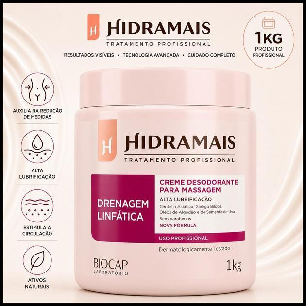 Creme Massagem Profissional Drenagem Linfática 1Kg Hidramais Creme de Pele Creme Para Estrias Hidratante Corporal