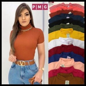 Blusa Canelada Gola Alta Com Manga - MELHOR PREÇO SUPER PROMOÇÃO