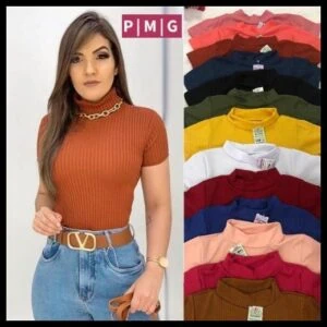 Blusa Canelada Gola Alta Com Manga - MELHOR PREÇO SUPER PROMOÇÃO