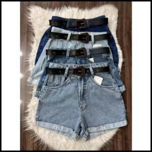 Short Mom Jeans Sem Lycra Com Cinto Couro Feimina