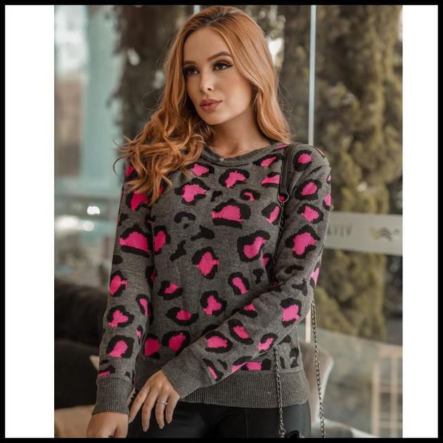 Blusa de frio grossa animal print tendência 2025