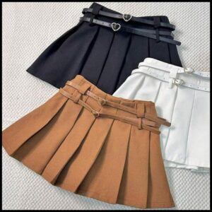 Mini Short Saia Tipo Alfaiataria Plissado Com Cinto Duplo HQ133