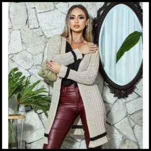 Casaco Tricot Feminino Cardigan Confortável Macio Listras