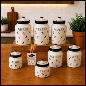 Pote de Mantimento Tulipa em Cerâmica Acabamento Cor Preto – Decoração de Cozinha (Venda Individual)