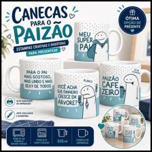 Caneca Personalizada Flork Presente Dia dos Pais Diversos Modelos Canecas Divertidas de Porcelana