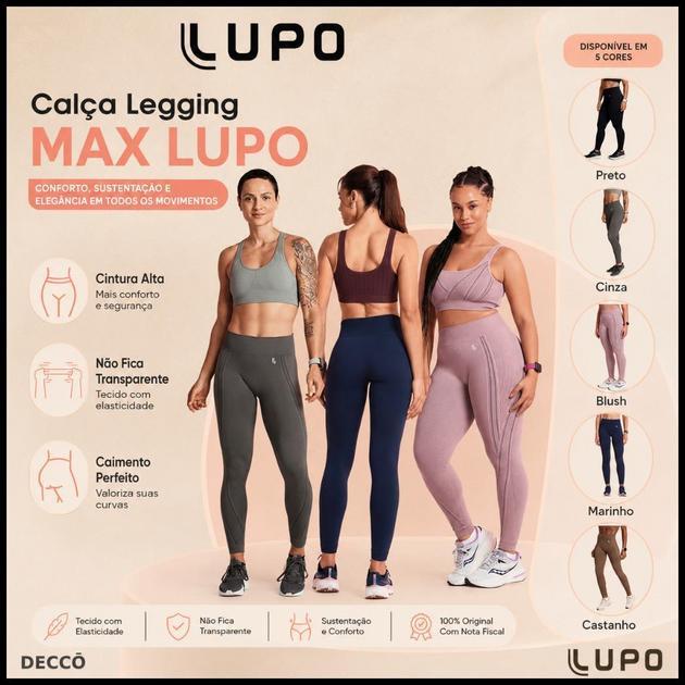 Calça Leg Legging Max Lupo Sport Tecnologia Sem Costura Seamless Dry para Treino de Alto Rendimento