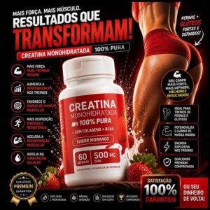Creatina Feminina com Colágeno e BCAA - Sabor Morango - Ganho de Glúteos, Massa Muscular e Definição