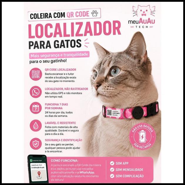 Coleira Gato Com Identificação - Localizador - Qr Code - Com Nome Do Pet - Gatos