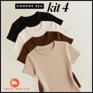 Kit 4 Blusas Feminina Ribana Canelado Básica Casual Estilosa Tendência Verão