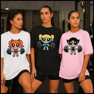 KIT 3 Camisetas Blusão Feminino Roupa de Academia Fitness Meninas Super Poderosas Camisa Treino