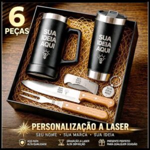 Monte seu Kit Personalizado dia dos Pais, Caneca de Chop, Kit Churrasco, Chaveiro e Canivete, Presente Premium