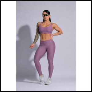 Conjunto Fitness Feminino Top + Calça Cintura Alta Lavanda Premium