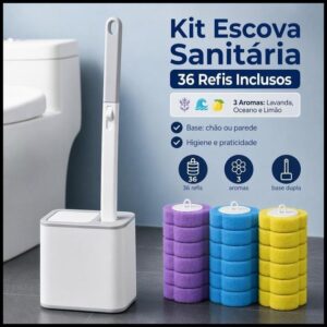 Kit Escova Sanitária Descartável com Detergente Líquido,Acompanha 36 refis de esponja descartáveis