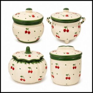 🍒 Potes Decorativos De Cerâmica Esmaltada – Cereja | Decoração