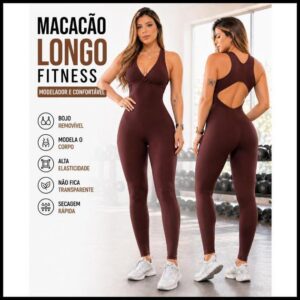 Macacão Fitness Longo Legg Treino Academia Zero Transparência Bojo removível Confortável Premium