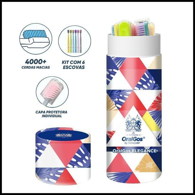 OralGos Escova dentes , 6 pacotes, 4000+ pêlos de escova, sem BPA - 6 cores