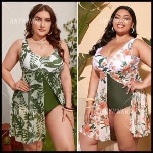 Maiô feminino Extra gordo Plus Size/maiô com saia com fenda de uma peça/Tinki de uma peça
