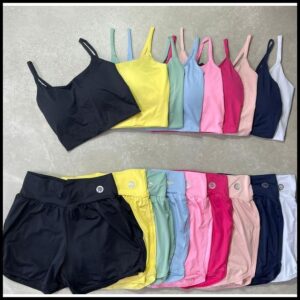 Conjunto Short Duplo+Top Alcinha Com Bojo Para Treinos Esportivos No Geral